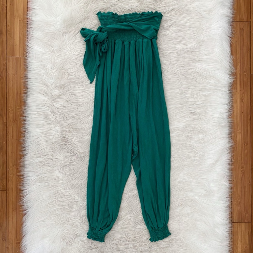 Free People Beach Just Like That Convertible Green Strapless Jumpsuit Pants